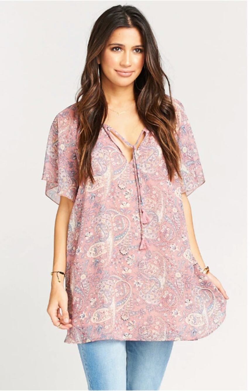 SHOW ME YOUR MUMU NWT Juana Tassel Tunic Blouse in Blush // L